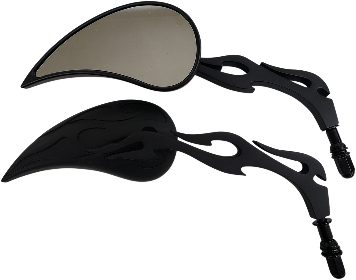 Rivco Teardrop Black Flame Handlebar Convex Screw in Mirrors for Harley Davidson