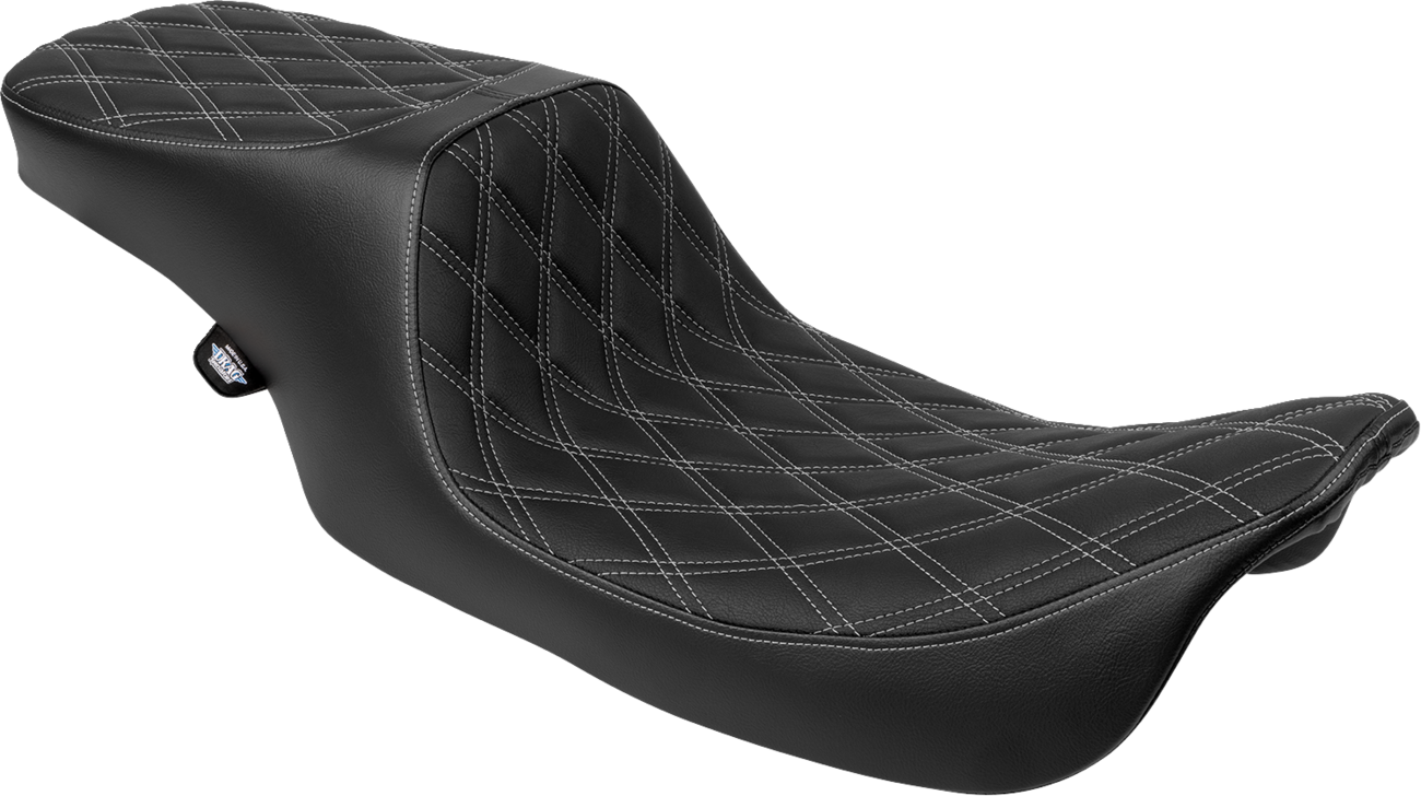 Drag specialties seats Predator 2-Up Seat - Vinyl - Double Diamond - Silver Stitching- w/o Backrest - FL '97-'07 Harley Davidson