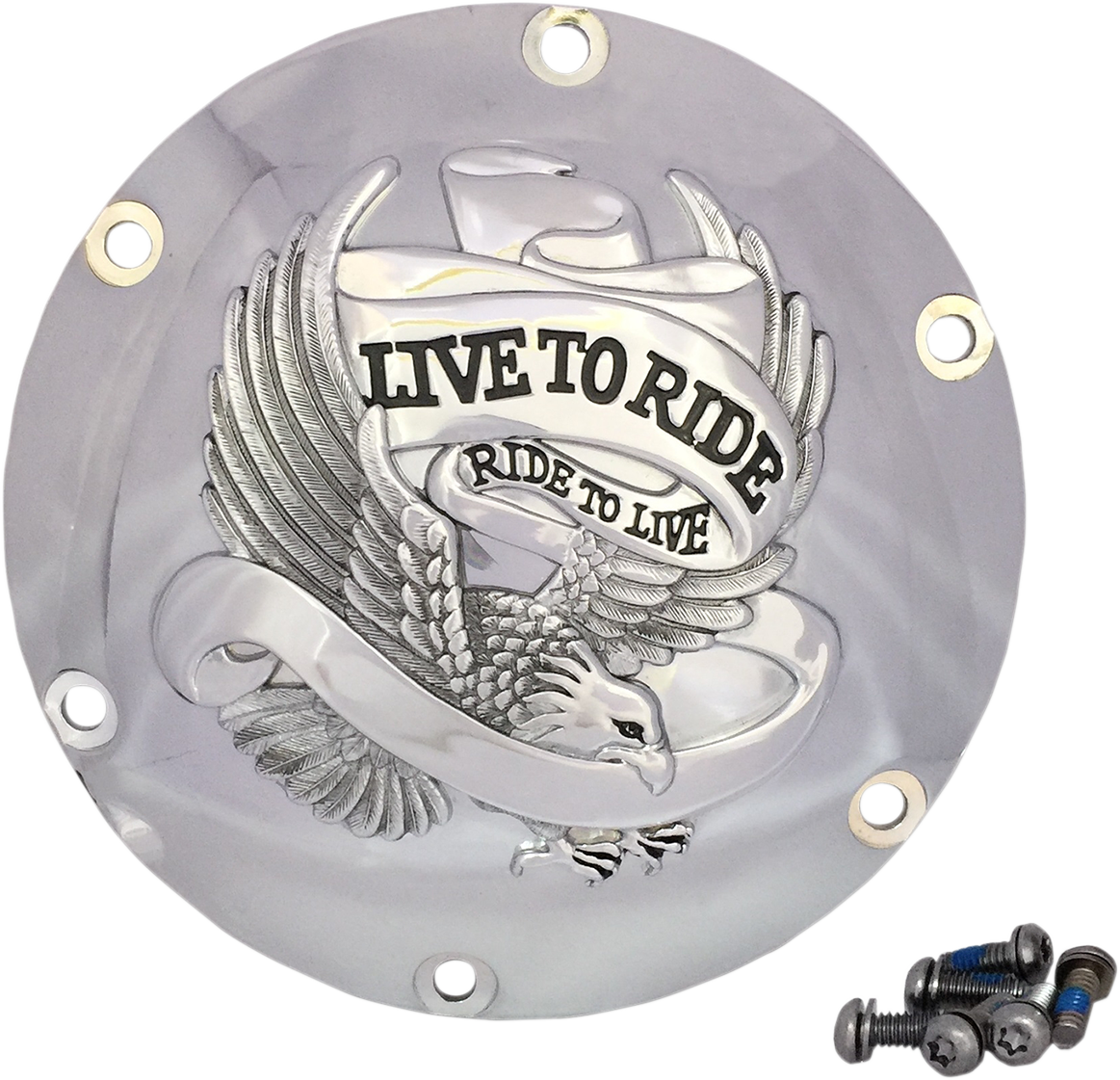 Drag specialties Live to Ride Derby Cover - 6-Hole - Chrome Harley Davidson