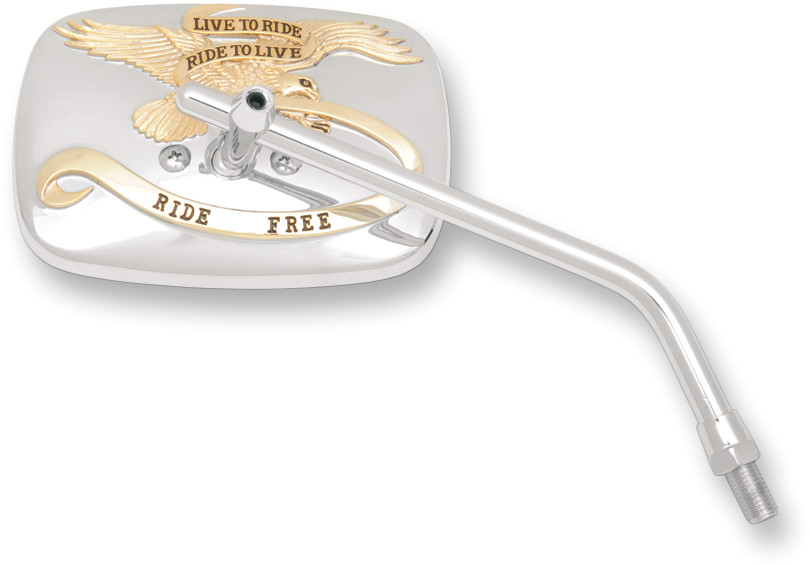 Emgo Mirror - "Ride Free" - Side View - Rectangle - M10 x 1.25 - Gold/Chrome - Right