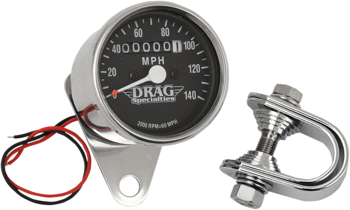 Drag specialties 2.4" MPH Mini LED Mechanical Speedometer/Indicators - Chrome Housing - Black Face - 2:1 Harley Davidson