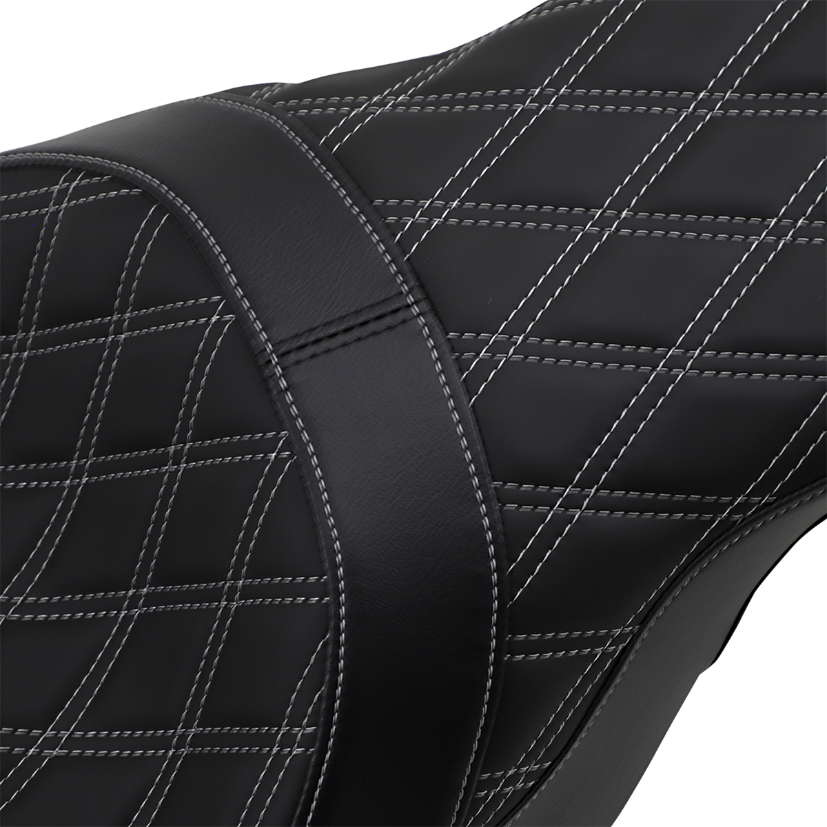 Drag specialties seats Forward Positioned Predator 2-Up Seat - Double Diamond - Silver Stitched - FL '08-'23 Harley Davidson
