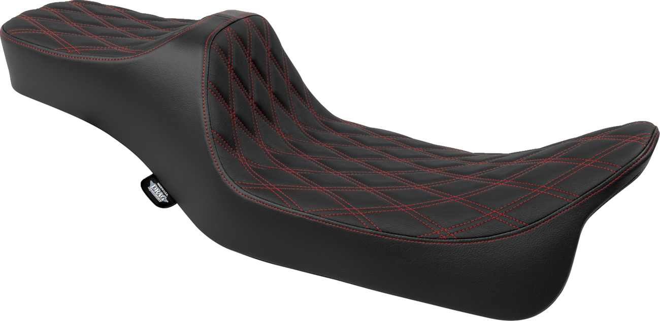 Drag specialties seats Predator III Seat - Extended Reach - Double Diamnd - Red Stitching - FLH/FLT '08-'24 Harley Davidson