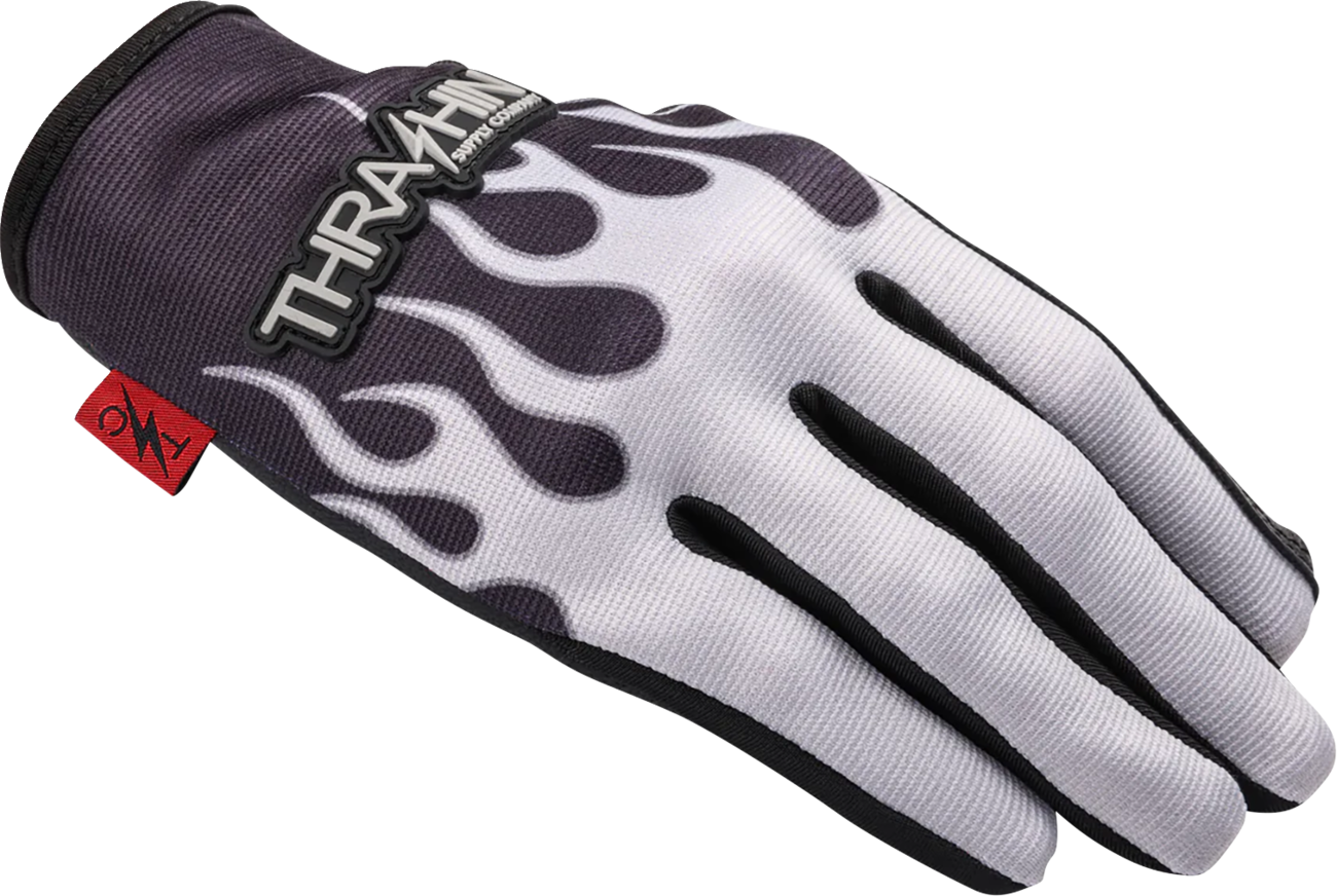 Thrashin Supply Co Stealth Leather Palm Flame Gloves