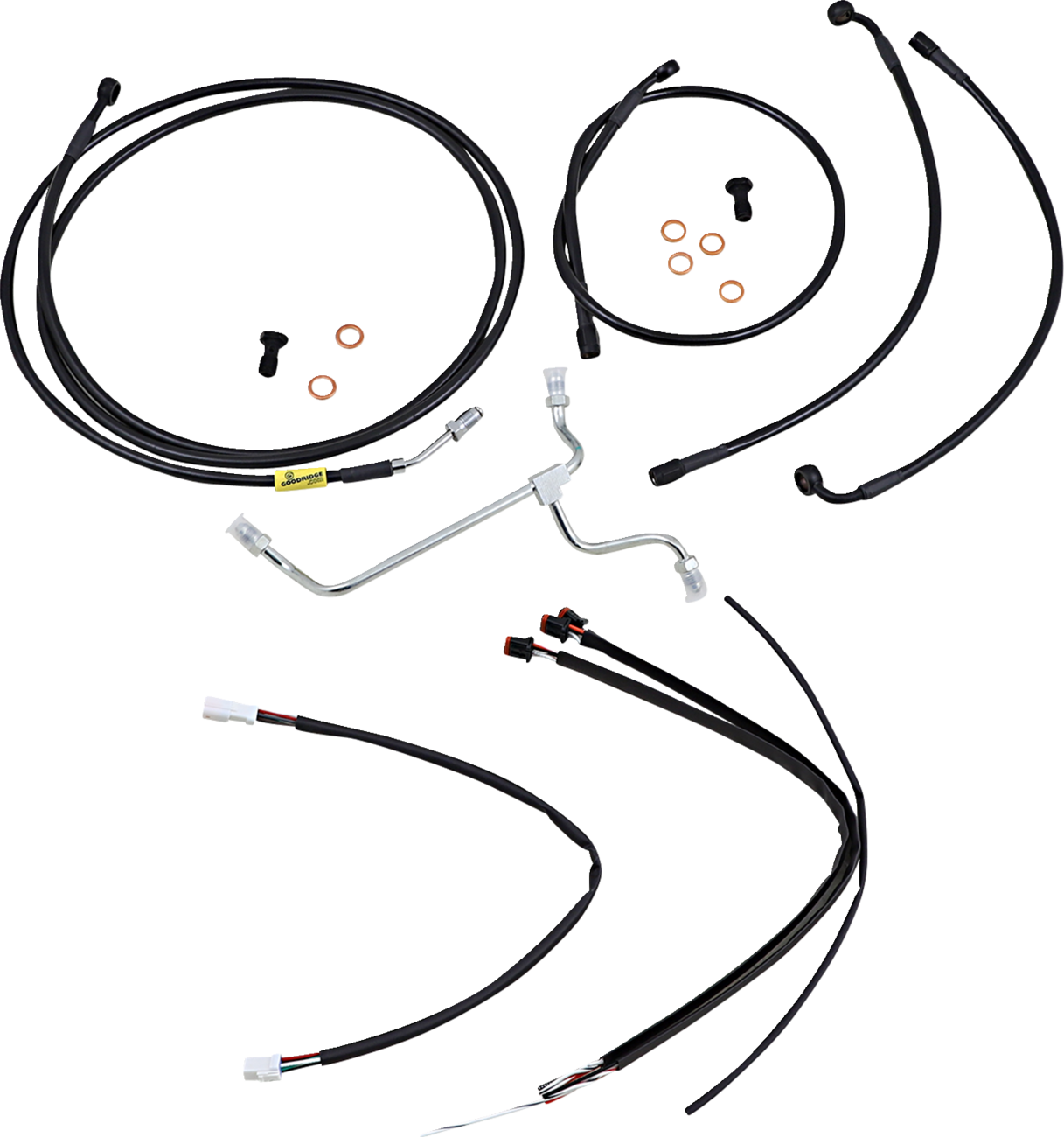 BURLY BRAND Complete Black Vinyl Handlebar Cable/Line Kit for Ape Hangers