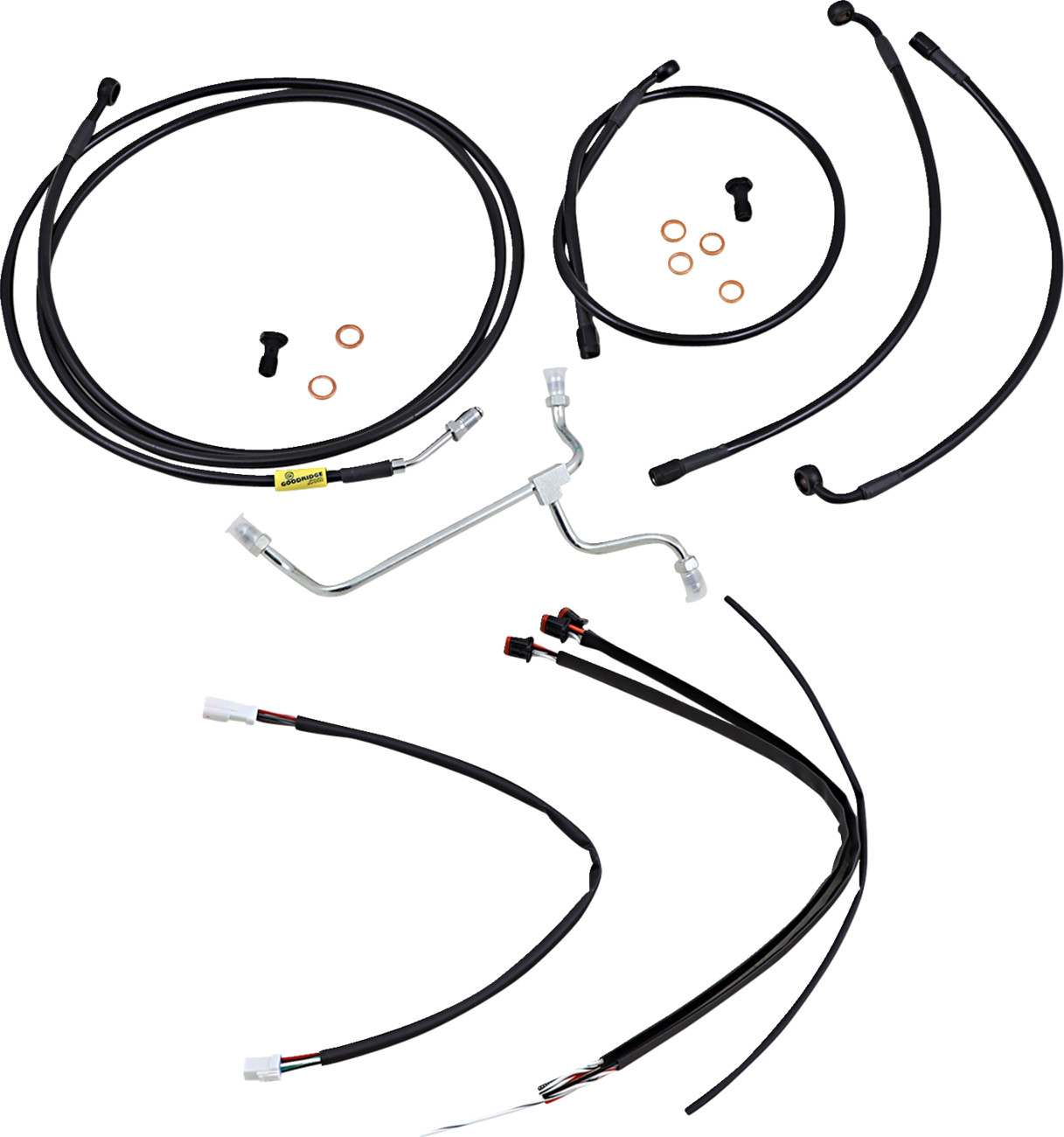 BURLY BRAND Complete Black Vinyl Handlebar Cable/Line Kit for Ape Hangers