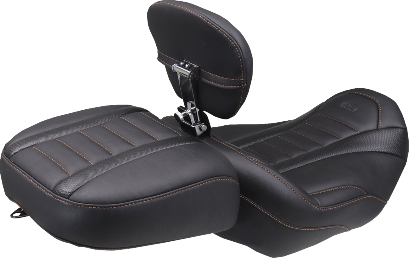 Mustang Deluxe Passenger Seat - Wide - Mandarin Orange Stitch - FLT/FLH '23-'25 Harley Davidson