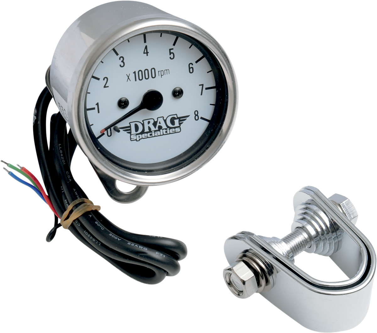 Drag specialties 2.4" Mini Electronic 8000 RPM Tachometer - Chrome Housing - White Face Harley Davidson