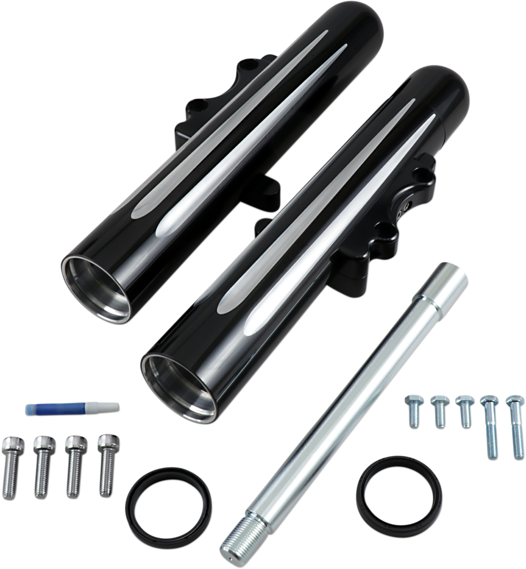 Arlen ness Fork Legs - Black Anodized - Deep Cut - Dual Disc Harley Davidson