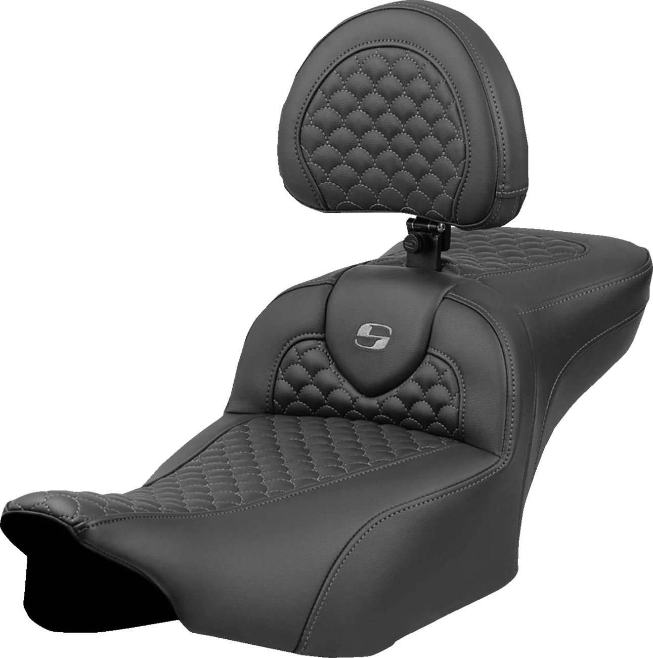 Saddlemen Roadsofa™ Extended Reach Seat - Dragon Scale Stitch - Dark Gray Stitch - w/ Backrest - FL '23-'24 Harley Davidson