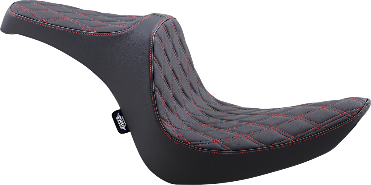 Drag specialties seats Predator III 2-Up Seat - Double Diamond - Black w /Red Stitching - Softail '06-'17 Harley Davidson