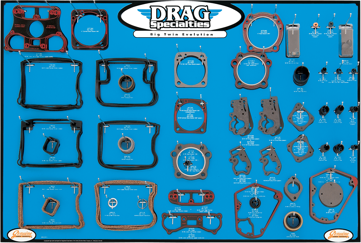 Drag Specialties Gasket, Seal and O-Ring Display for Big Twin Motors