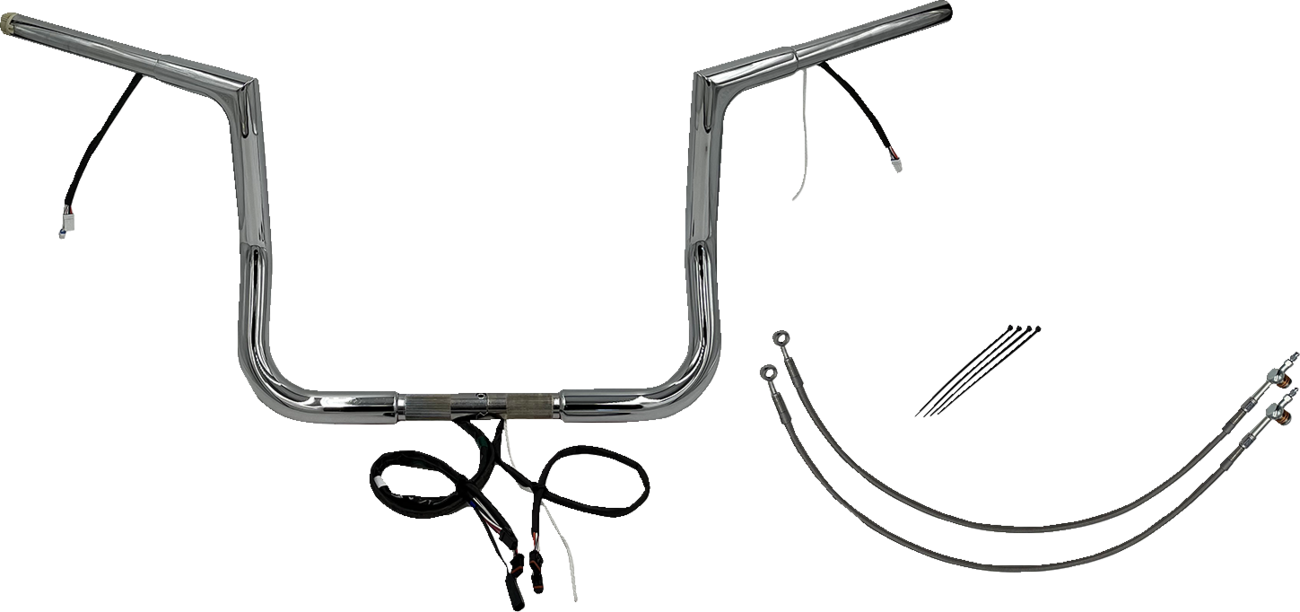 Fat baggers inc. EZ Install Wired 1-1/4" Flat Top Handlebar Kit - 12" - Chrome Harley Davidson