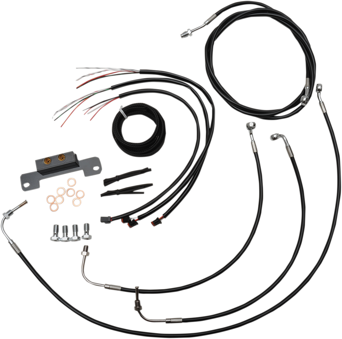 La choppers Complete Black Vinyl Braided Handlebar Cable/Brake Line Kit - 12"-14" Handlebars - '17-'20 Touring Harley Davidson