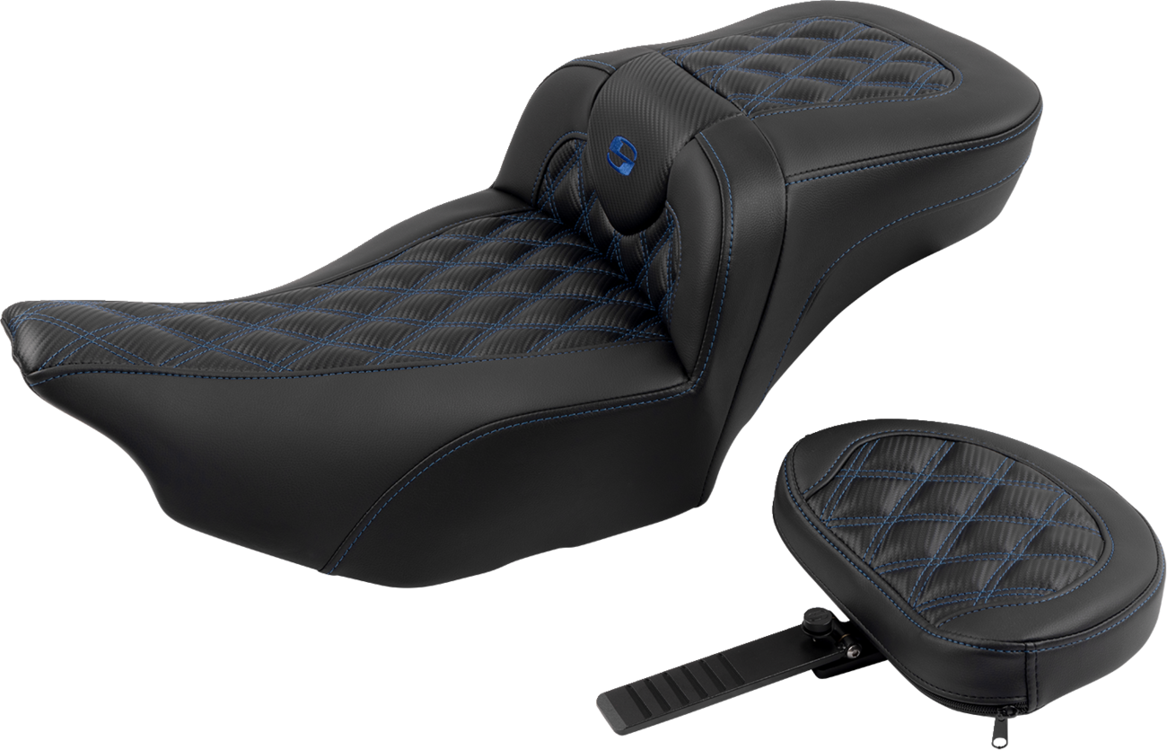 Saddlemen Roadsofa Extended Reach Seat Backrest Blue Stitch FLHX FLTR 23-24