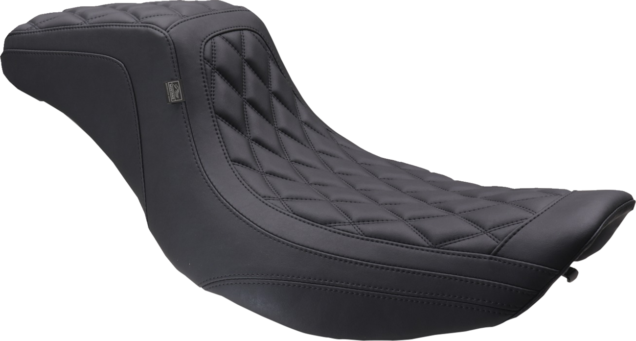 Mustang One Piece 2-Up Squareback Seat - Double Diamond - Black Stitch - FLH/FLT '97-'07 Harley Davidson