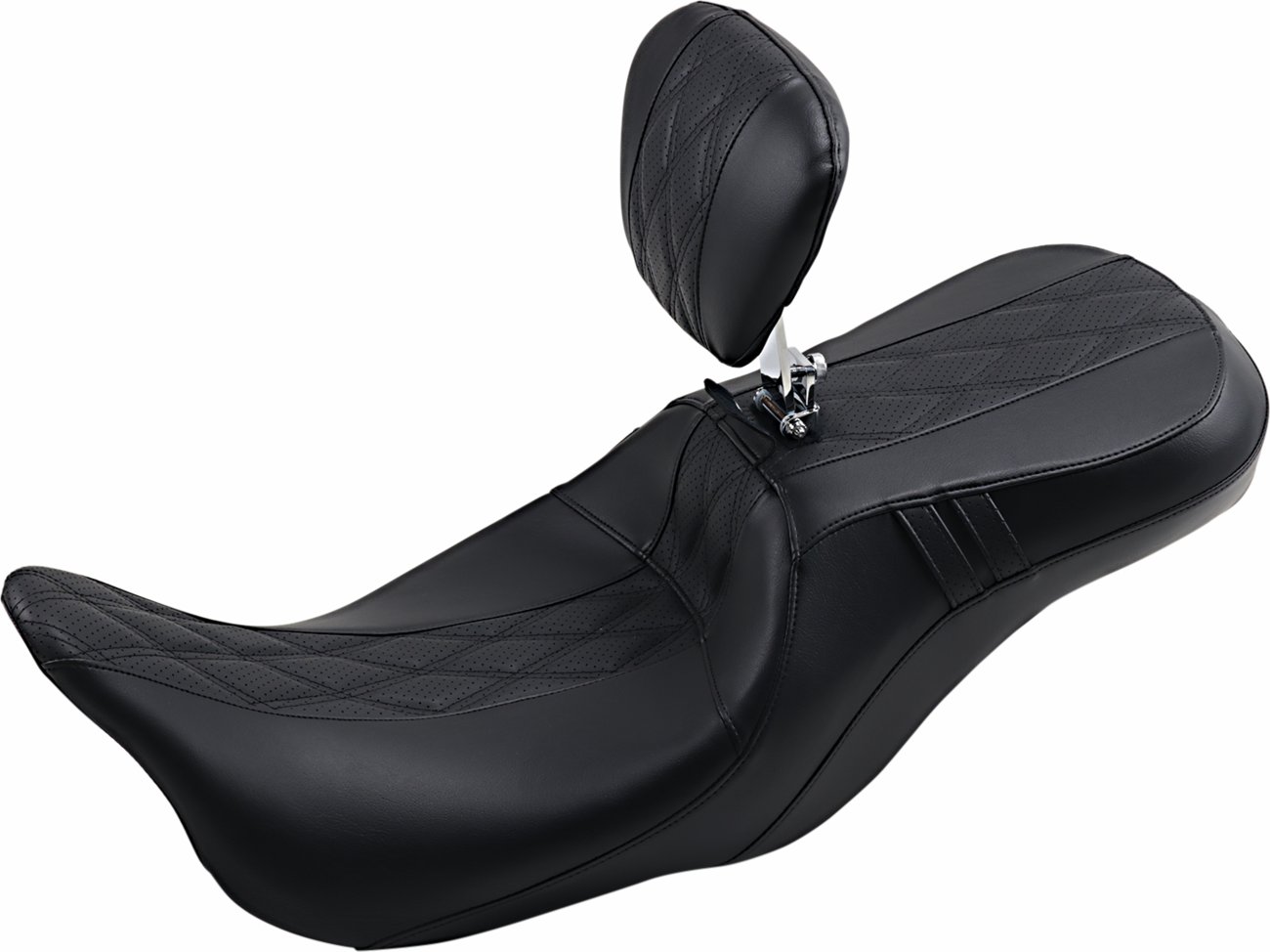 Le pera Outcast GT Seat - 2-Up - With Backrest - Black Double Diamond - Perforated - FL '08-'22 Harley Davidson