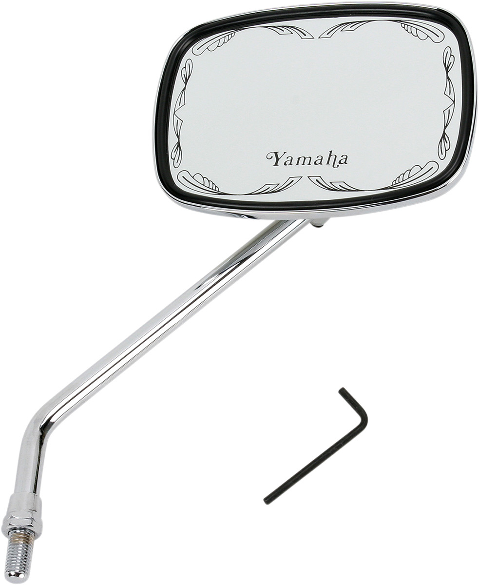 Emgo Mirror - Die-Cast - Yamaha Scrolled - Side View - Rectangle - M10 x 1.25 (Left Hand) - Chrome