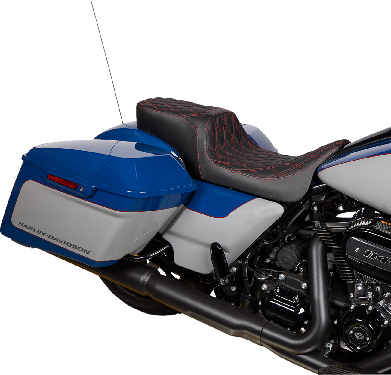 Drag specialties seats Predator 2-Up Seat - Vinyl - Double Diamond Red Stitch - w/o Backrest - FLH '08-'23 Harley Davidson