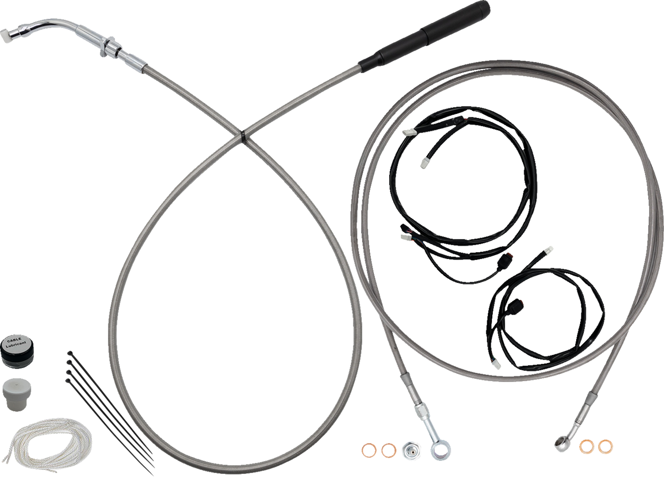 Fat baggers inc. EZ Install Kit - 13"/14" Handlebars - Upper Clutch - Full Length - Braided Stainless Steel/Chrome Harley Davidson