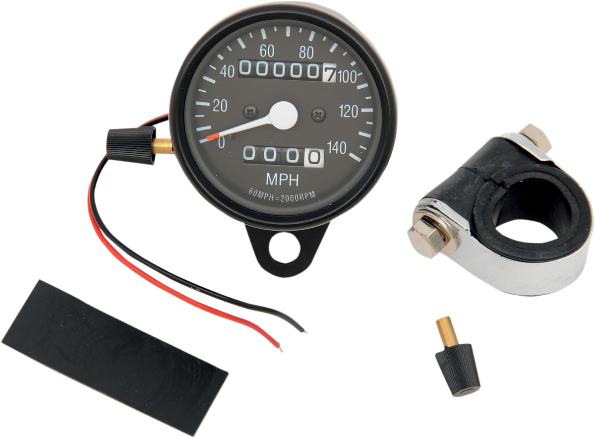 Drag specialties 2.4" MPH Mini LED Mechanical Speedometer/Indicators/Trip - Black Housing - Black Face - 2:1 Harley Davidson