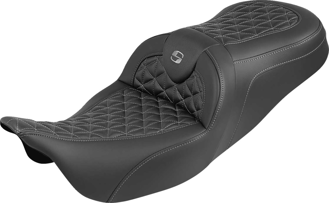 Saddlemen RoadSofa™ Tri Gripper Seat - Standard Reach - Gray Stitch - w/o Backrest - FLH/FLT '08-'25