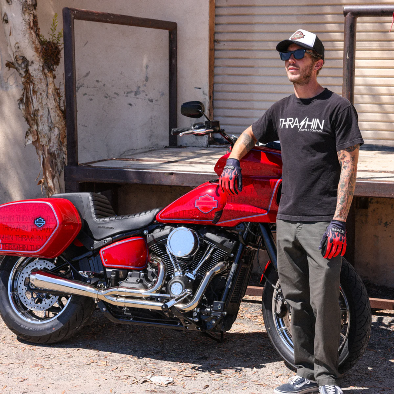 THRASHIN SUPPLY CO. Stealth Leather Palm Flame Gloves