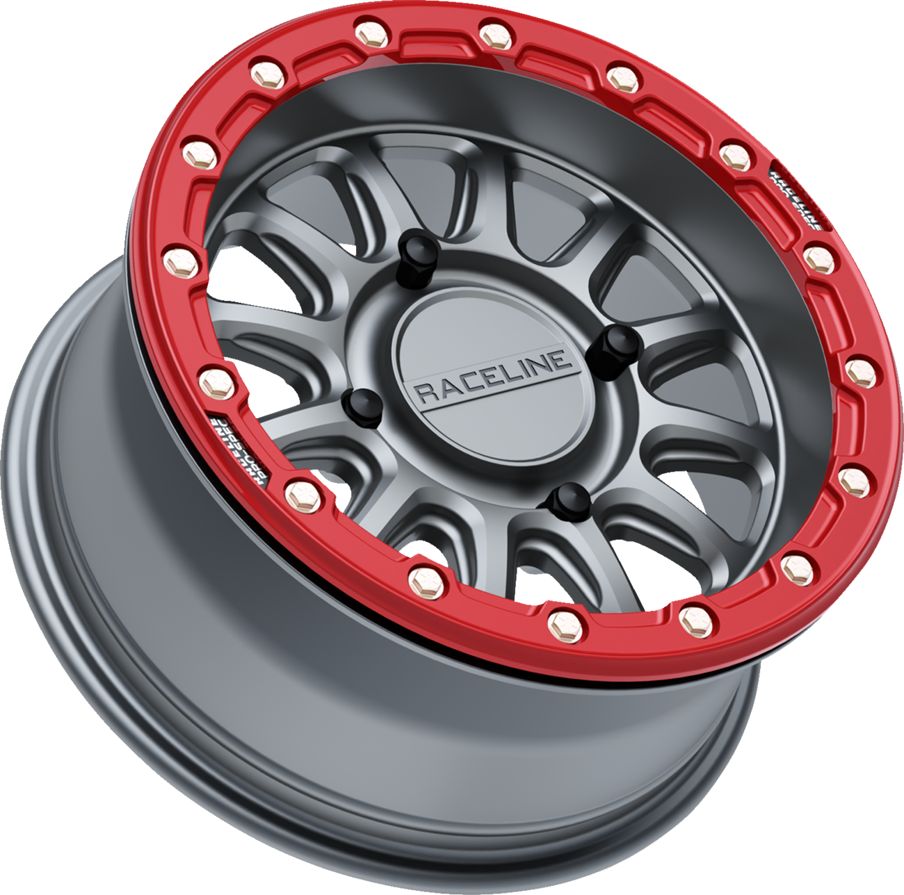 Raceline wheels Wheel - Alpha - Front/Rear - Gun Metal/with Red Ring - 15x7 - 4/156 - +10 mm Arctic Cat/Kawasaki/Polaris/Yamaha/Textron