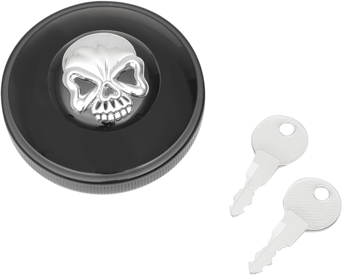 Drag specialties Locking Gas Cap - Skull - Vented - Gloss Black Harley Davidson