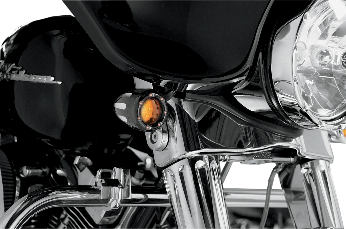 Arlen ness Turn Signals - LED - Deep Cut - Black/Amber - Amber Ring