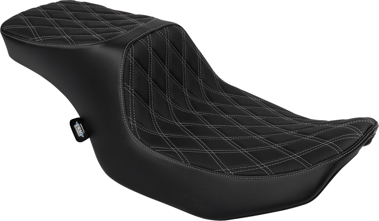Drag specialties seats Predator 2-Up Seat - Vinyl - Double Diamond Silver Stitch - w/o Backrest - FLTR/FLHX '23-'24 Harley Davidson