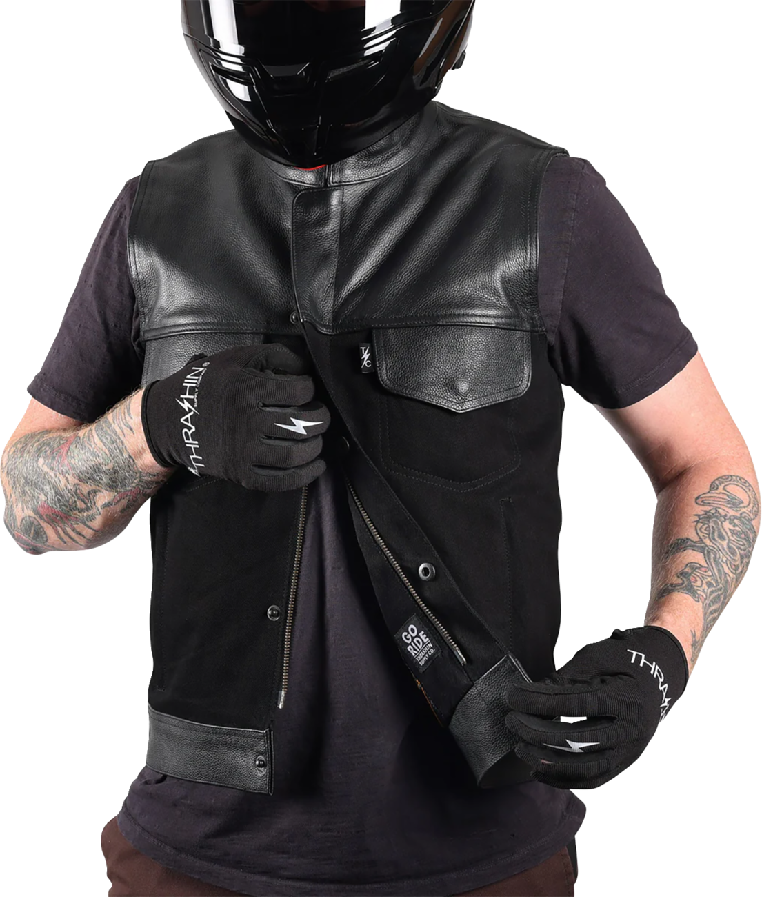 Thrashin supply co. Kanan Leather/Denim Riding Vest