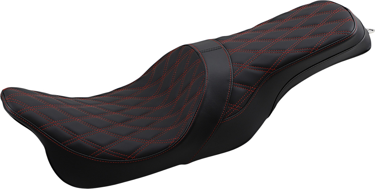 Drag specialties seats Forward Positioned Predator 2-Up Seat - Double Diamond - Red Stitched - FL '08-'23 Harley Davidson