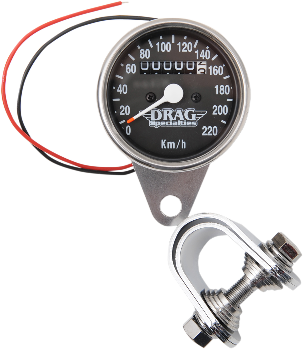 Drag Specialties 2:1 Chrome 220 KPH Mini Mechanical Speedometer & Odometer