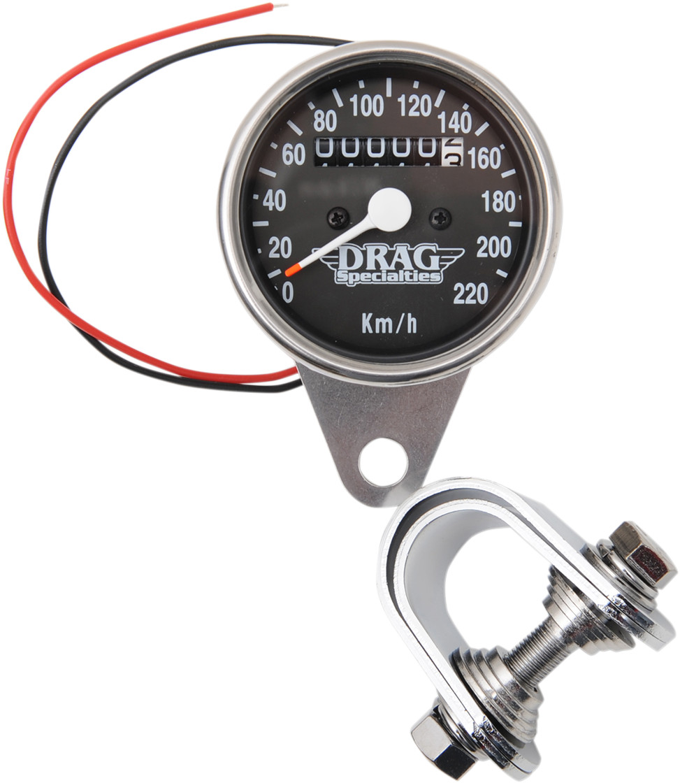 Drag specialties 2.4" KPH Mini LED Mechanical Speedometer/Indicators - Chrome Housing - Black Face - 2:1 Harley Davidson