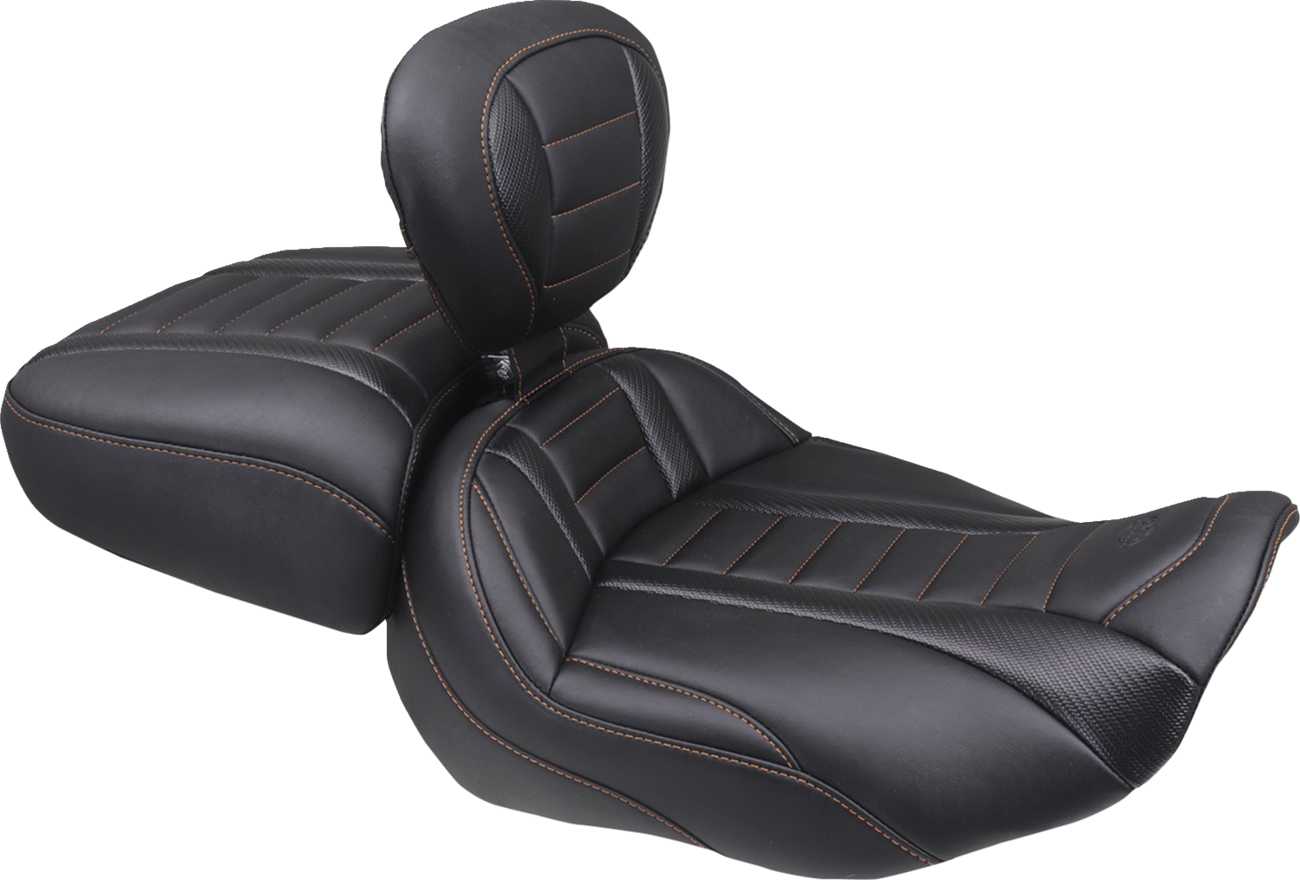 Mustang Deluxe Passenger Seat - Wide - Mandarin Orange Stitch - FLT/FLH '23-'25 Harley Davidson