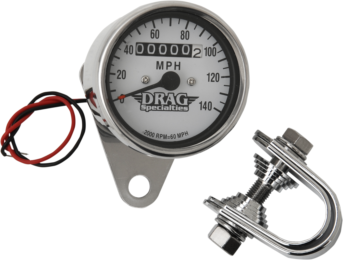 Drag specialties 2.4" MPH Mini LED Mechanical Speedometer/Indicators - Chrome Housing - White Face - 2:1 Harley Davidson