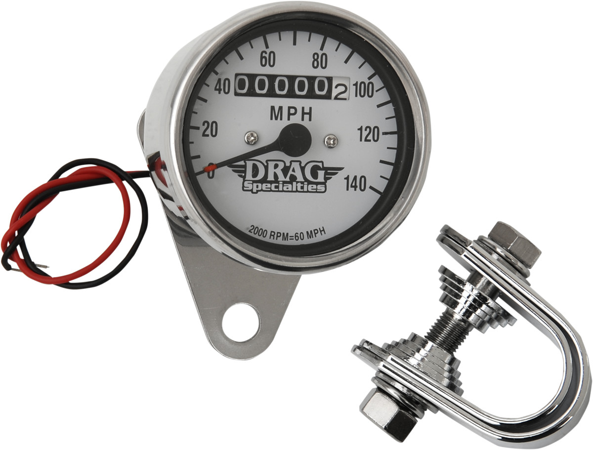 Drag specialties 2.4" MPH Mini LED Mechanical Speedometer/Indicators - Chrome Housing - White Face - 2:1 Harley Davidson