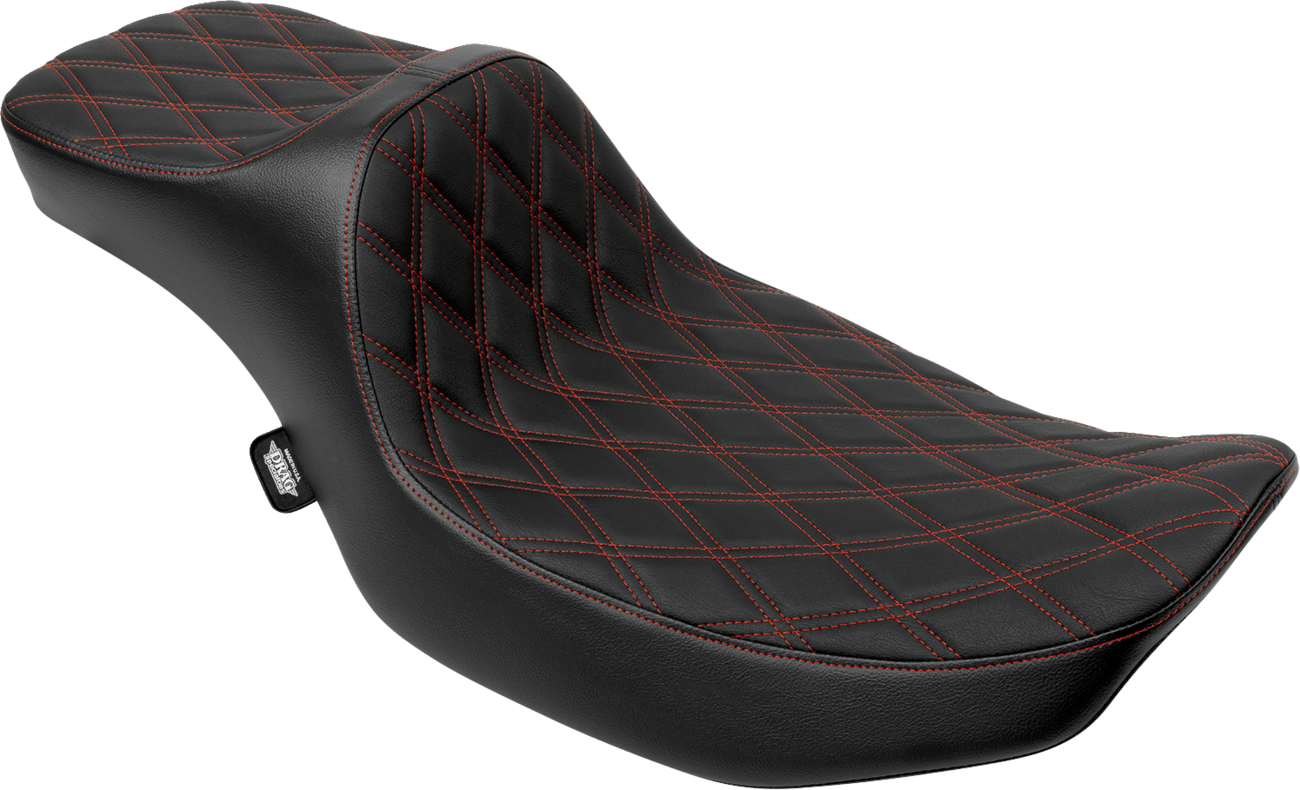 Drag specialties seats Extended Reach Predator III Seat - Double Diamond - Red Stitching - Vinyl - FLH/FLT '23-'24 Harley Davidson