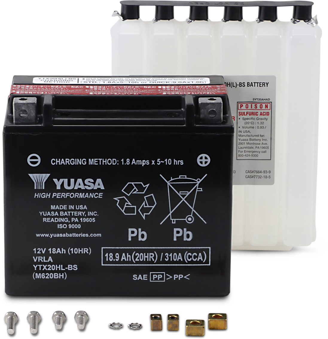 Yuasa AGM Battery - YTX20HL-BS - .93 L Harley Davidson/Honda/Kawasaki/Yamaha/Indian/Triumph/Victory/Kymco/Moto Guzzi/Polaris/Sea-Doo/Can-Am/CFMOTO/Arctic Cat/Ski-Doo/Suzuki