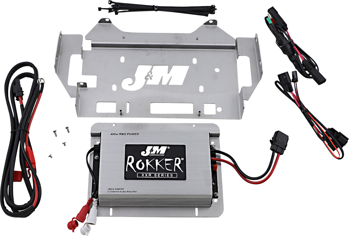 J&M Rokker 400W 2 Channel Fairing Amplifier Kit 14-20 Harley Touring FLHX FLHTK