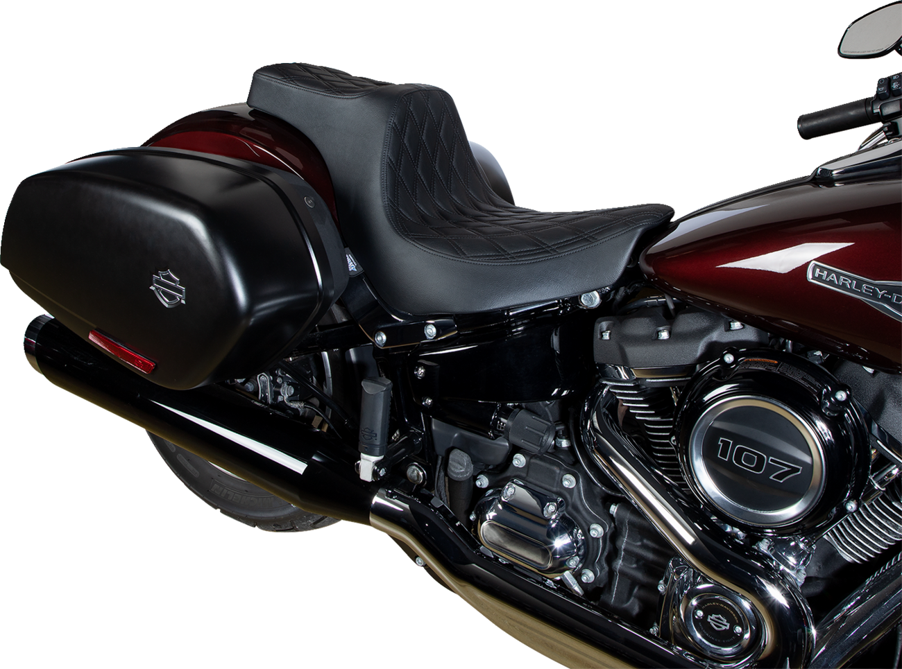 Drag specialties seats Predator III 2-Up Seat - Double Diamond - Black w/ Black Stitching - FL/FX '18-'24 Harley Davidson