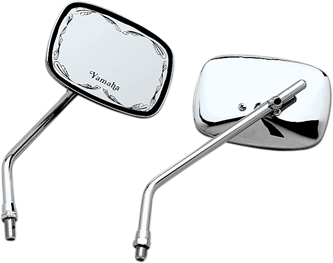 Emgo Mirror - Die-Cast - Yamaha Scrolled - Side View - Rectangle - M10 x 1.25 - Chrome - Left/Right