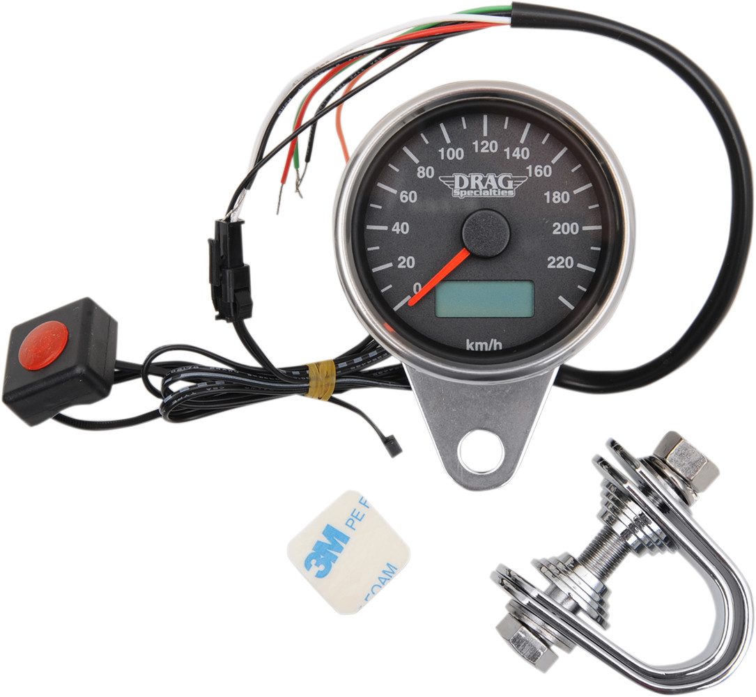 Drag specialties Programmable Mini Electronic Speedometer with Odometer/Tripmeter - 2.4" - Black Harley Davidson