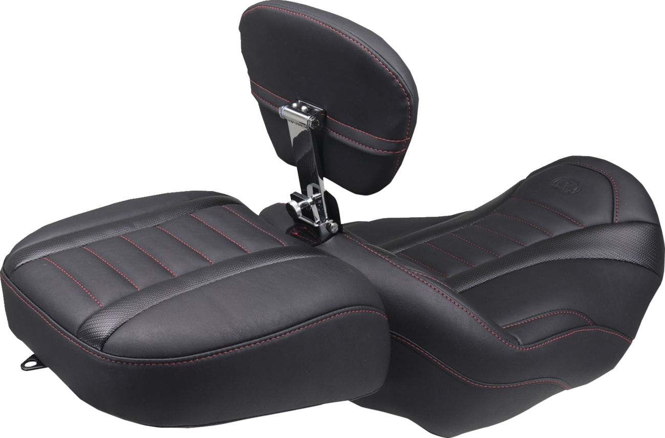 Mustang Deluxe Touring Solo Seat - w/ Backrest - Dark Cherry Stitch - FLT/FLH '23-'25 Harley Davidson