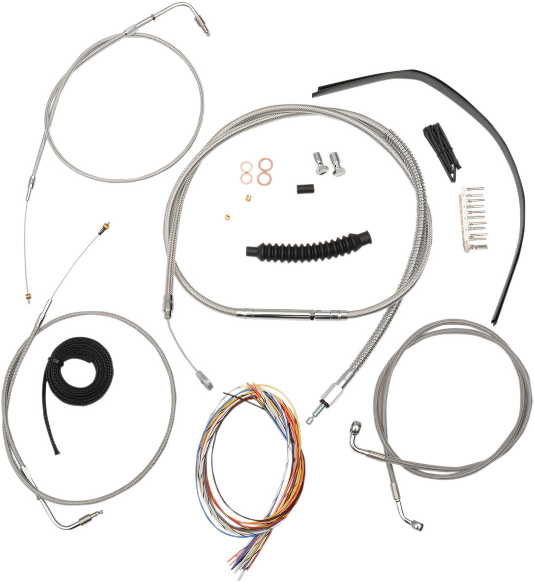 La choppers Complete Stainless Braided Handlebar Cable/Brake Line Kit - 15"-17" Handlebars - '96-'06 Softail Harley Davidson