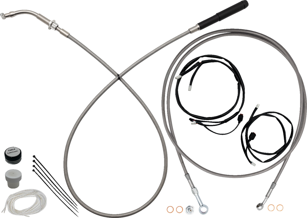 Fat baggers inc. EZ Install Kit - 16" Handlebars - Upper Clutch - Full Length - Braided Stainless Steel Harley Davidson