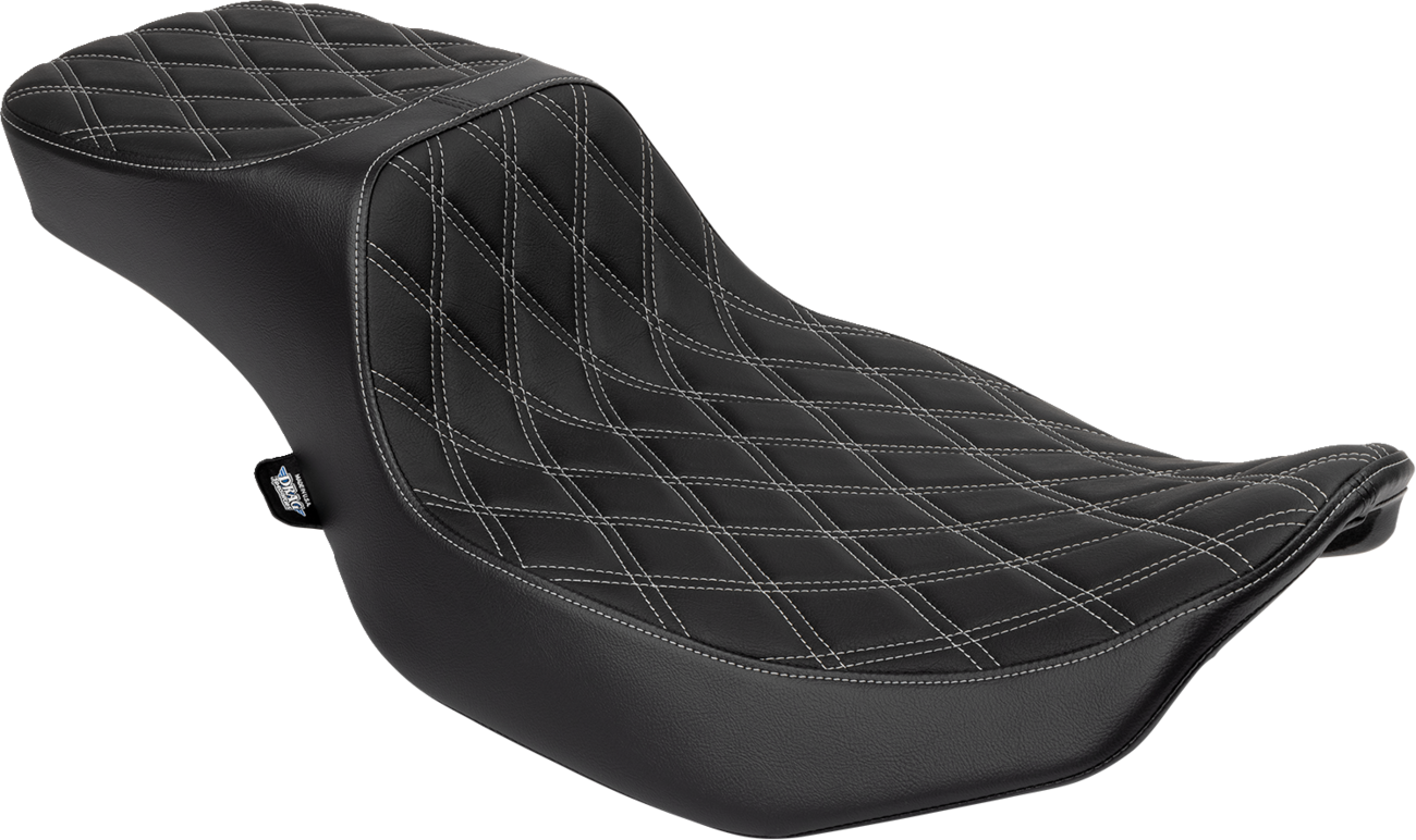 Drag specialties seats Performance Predator 2-Up Seat - Extended Reach - Vinyl - Silver Double Diamond Stitch Harley Davidson