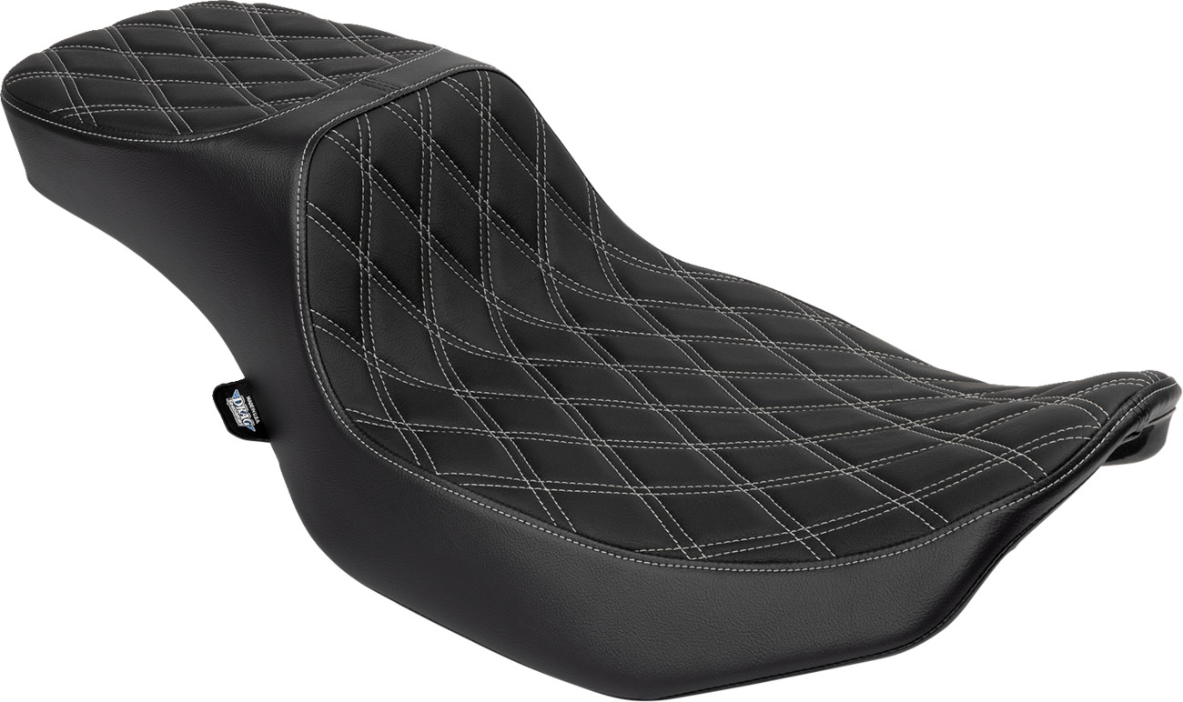 Drag specialties seats Performance Predator 2-Up Seat - Extended Reach - Vinyl - Silver Double Diamond Stitch Harley Davidson