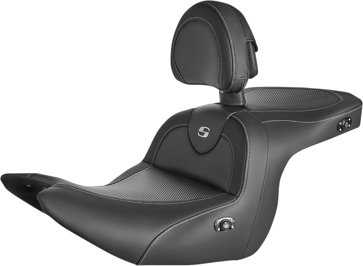 SADDLEMEN (H18-07-185BRHCT) Roadsofa(tm) Carbon Fiber Heated Seat | Roadsofa(tm) Carbon Fiber Heated Seat - Black - with Backrest - GL1800 '18-'23